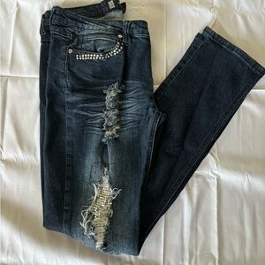 Women’s Distressed Bling Rampage Mid rise Jeans Size 13